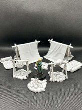 Load image into Gallery viewer, Campsite Starter Scene - 32mm Resin Camp Terrain Set for DnD, Pathfinder &amp; Tabletop RPGs
