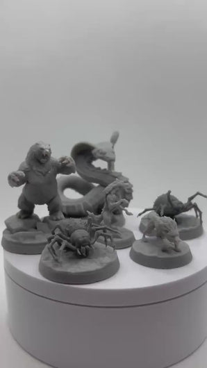 Wilderness Creature Starter Set | DnD Miniatures | Bear Wolf Spider Snake | 32mm Tabletop RPG Miniatures | D&D Encounter