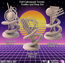 Load image into Gallery viewer, Cyberpunk Terrain Set 2 | Cyberpunk Hologram Terrain | Cyberpunk Retro Art Terrain | Science Fiction Terrain | Space Terrain | RPG | 32mm
