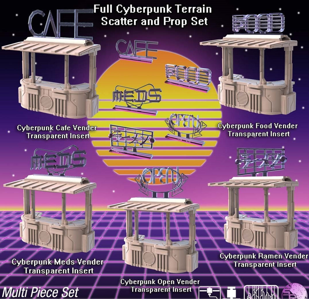 Cyberpunk Terrain Set 1 | Cyberpunk Street Vendor | Cyberpunk Street Terrain | Science Fiction Terrain | Space Terrain | RPG | 32mm