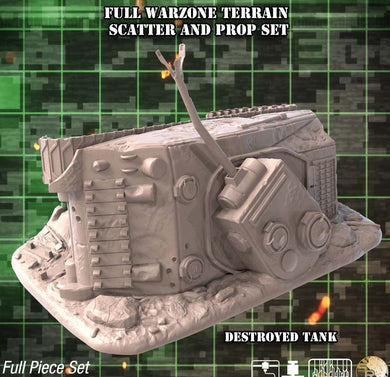 Warzone Terrain Set 4 | Battlefield Terrain | World War 2 Terrain | Bolt Action Terrain | Explosions | Craters | Destroyed Tank |Barbed Wire